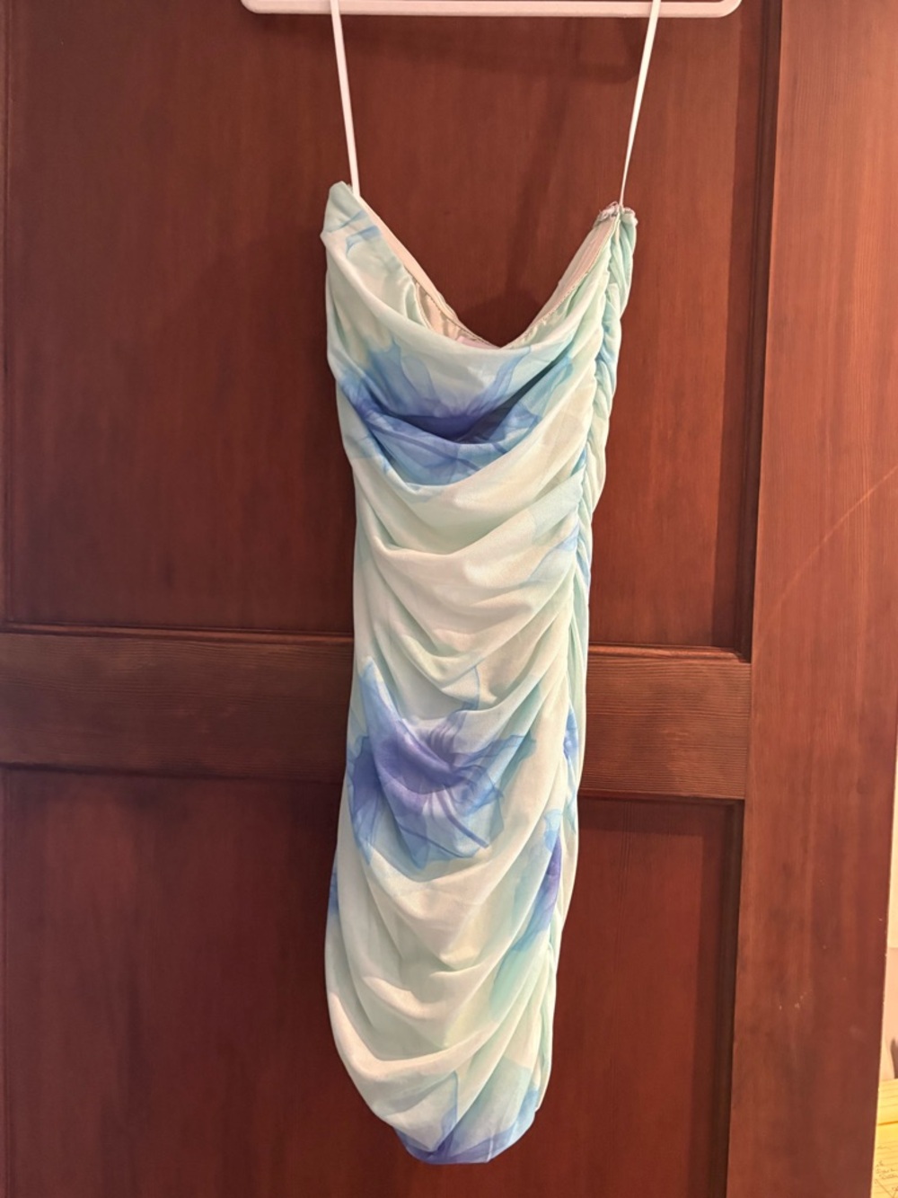 Princess Polly Mint & Blue Spaghetti-Strap Draped Mini Dress